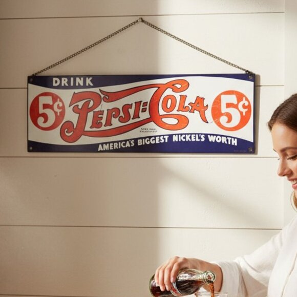 🧃 Pepsi-Cola Metal Sign 🧨 5¢ Slogan | 1991 Repro by Ande Rooney - Picture 1 of 13